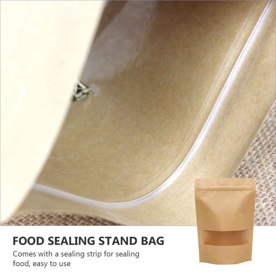 50 Pcs Clear Gift Bags Kraft Food with Window Valve Paper Reusable eBay