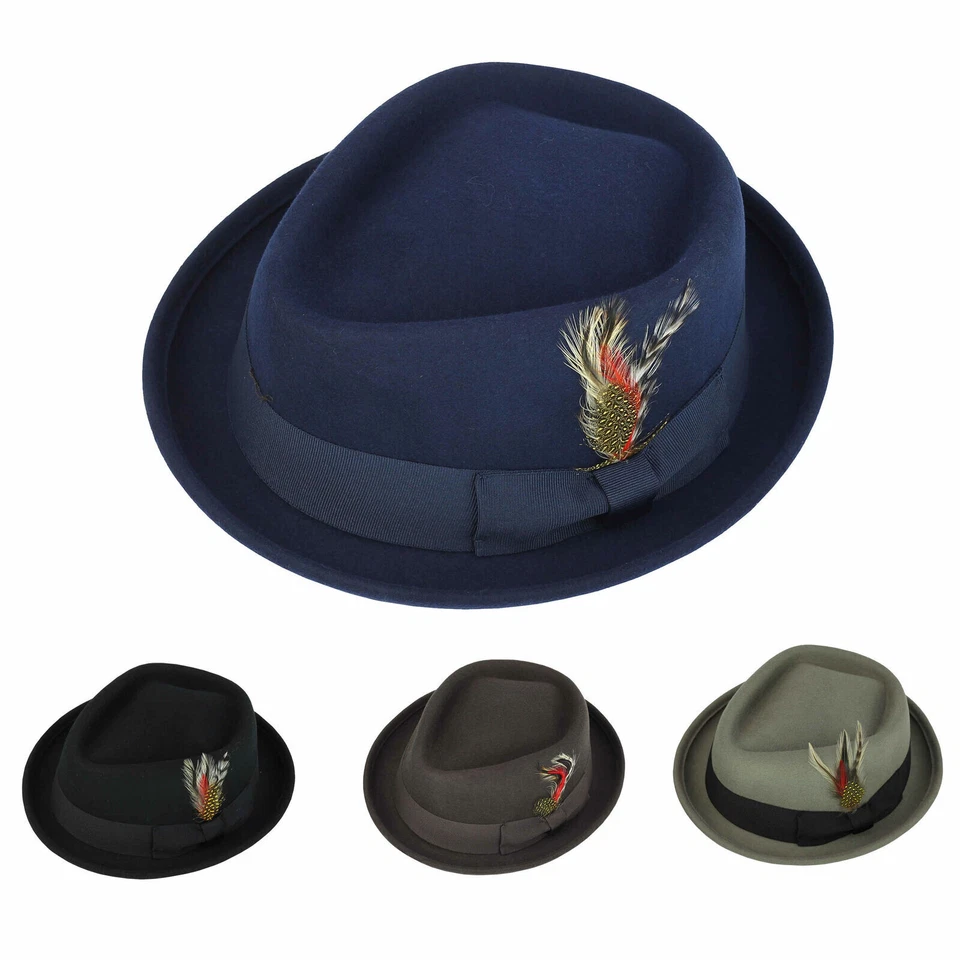 Hommes 100% Feutre Laine Chapeau Strass Forme Couronne 1920s Froissable Feutre - Photo 1/1
