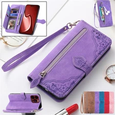 Zip Wallet Case Leather Flip Cover For iPhone 16e 16 15 14 13 12 11 Pro Max 8 7