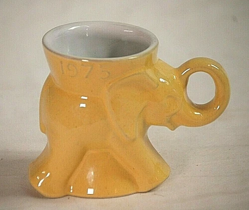 Frankoma Art Pottery Yellow Elephant Mug Cup 1975 Republican GOP Political Vtg.