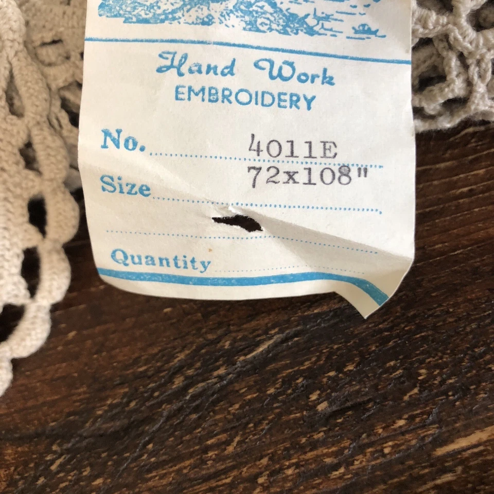 Vintage 100 % Cotton Beige Crochet Lace Tablecloth Rectangular 72"x108" - Image 3 of 4