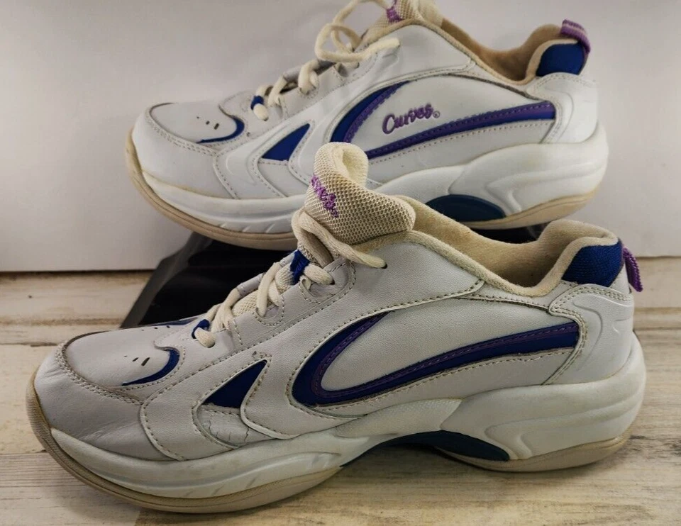 Curves Mujer 2225 Talla 10 Cuero Blanco Tenis Zapatos para Correr Con Cordones Foto 3 de 4