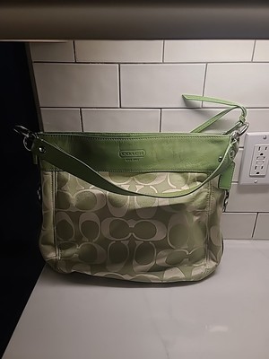 Coach Women's LARGE Green Monogrammed Canvas Shoulder Bag, NWOT