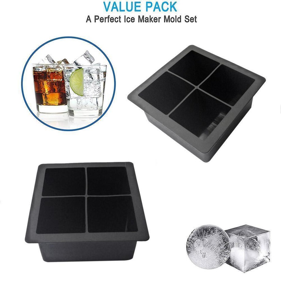 Food Grade Silicone Cube Ice Tray Kitchen 4 Large Ice For Restaurants