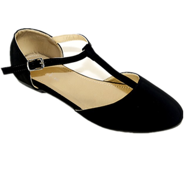 New Women Black Mary Jane Ankle T Strap Pointy Toe Ballet Flat Shoe