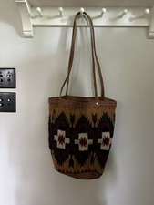Vintage Kilim Woven Wool leather Tote Bag Carpet Purse Southwestern AS IS-READ