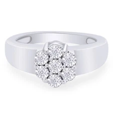 1/20 Ct Round Genuine Diamond Cluster Ring in 14K White Gold Plated Sterling