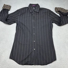 Paul Smith London Men’s Button Up Shirt 16-41 Black Floral Cuff Italy Pin Stripe