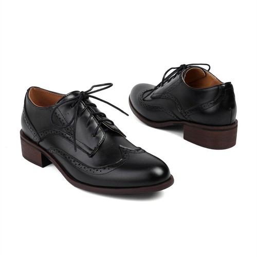 Retro Womens Lace UP Pointed Toe Carved Mid Heels Oxfords Brogues Shoes Fashion - Picture 7 of 27