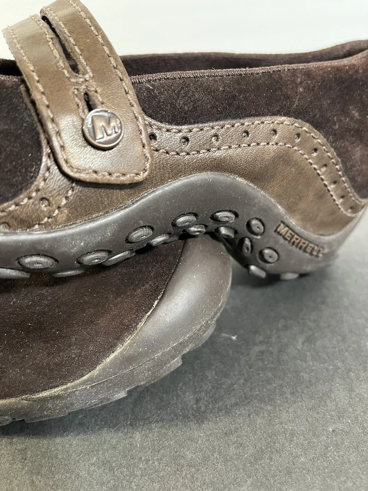 Merrell Plaza Bandeau Mary Jane Mule Tacón de Cuña Bomba Marrón Comodidad Talla 7 EE. UU. ¡USADO EN EXCELENTE ESTADO! Foto 3 de 4