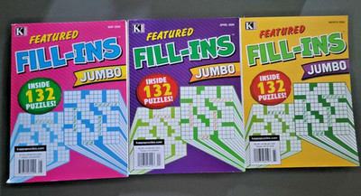 Lot of 3 Featured Fill-Ins Jumbo Puzzle Books by Kappa - 132 Challenges Each