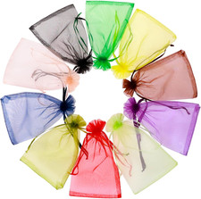 100 Pcs 3x4 Organza Gift Bags Mixed Color Sheer Drawstring Pouches For Jewelry