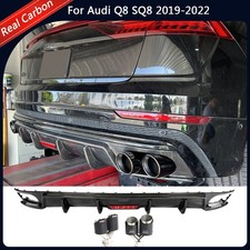 Fits Audi Q8 SQ8 2019-2023 REAL CARBON Rear Bumper Diffuser Lip W/ Exhaust Tips