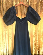 Vintage Victor Costa for I. Magnin Black Puff Sleeve Gown Size 10 1980s Evening