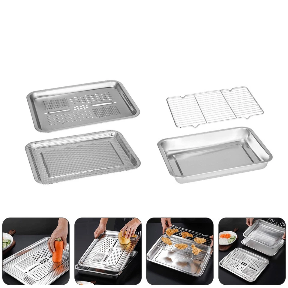  1 Set 4 Pz Cucina Pratico vassoio in acciaio inox PIASTRA DI DRUCINAZIONE - Immagine 4 di 4