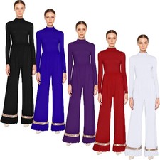 Womens Jumpsuit Ministry Rompers Mesh Dancewear Liturgical Church Trim Praise