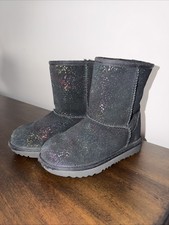 UGG Girls Black With Glitter Rainbow Shearling Lined Winter Boots Size 1