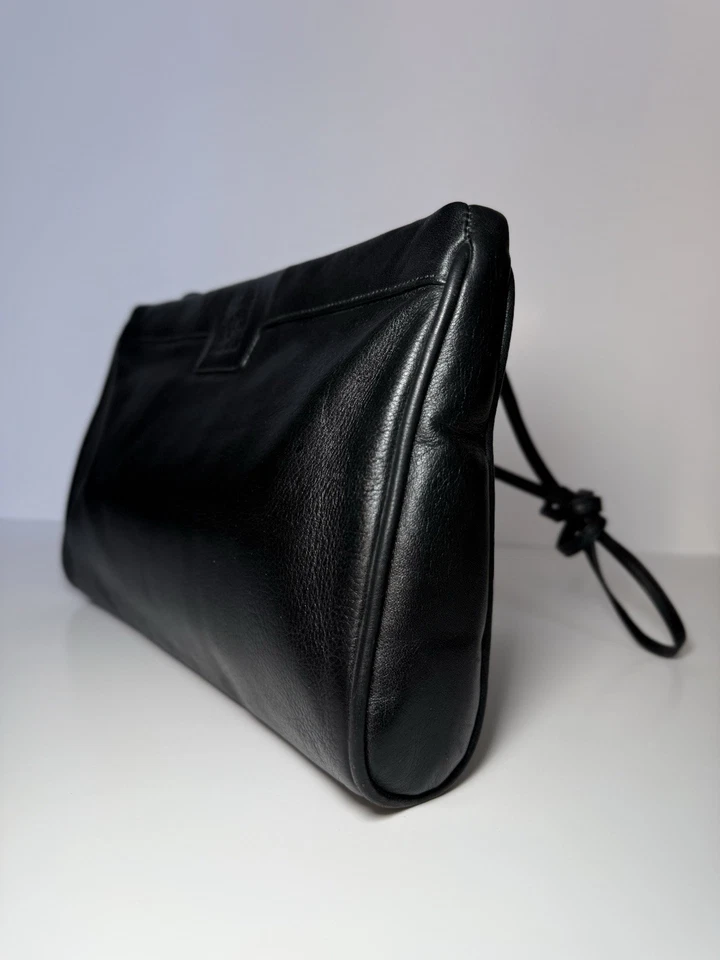 Vintage ANNE KLEIN for CALDERON Small Black Leather Soft Clutch Shoulder Bag - Image 2 of 4