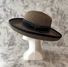 Sun 'N' Sand Headwear Woven Tan and Black Wide Brim Women's Straw Hat