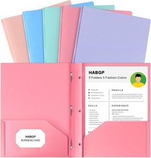 2 Pocket Folders with Prongs 5 Pack Pastel Plastic Letter Size School Office