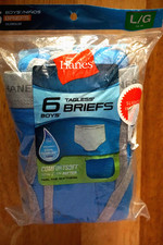 HANES BOY'S 'SLIGHTLY IMPERFECT' 6 PAIR BLUE TAGLESS BRIEFS/SIZE L 14-16 /NEW