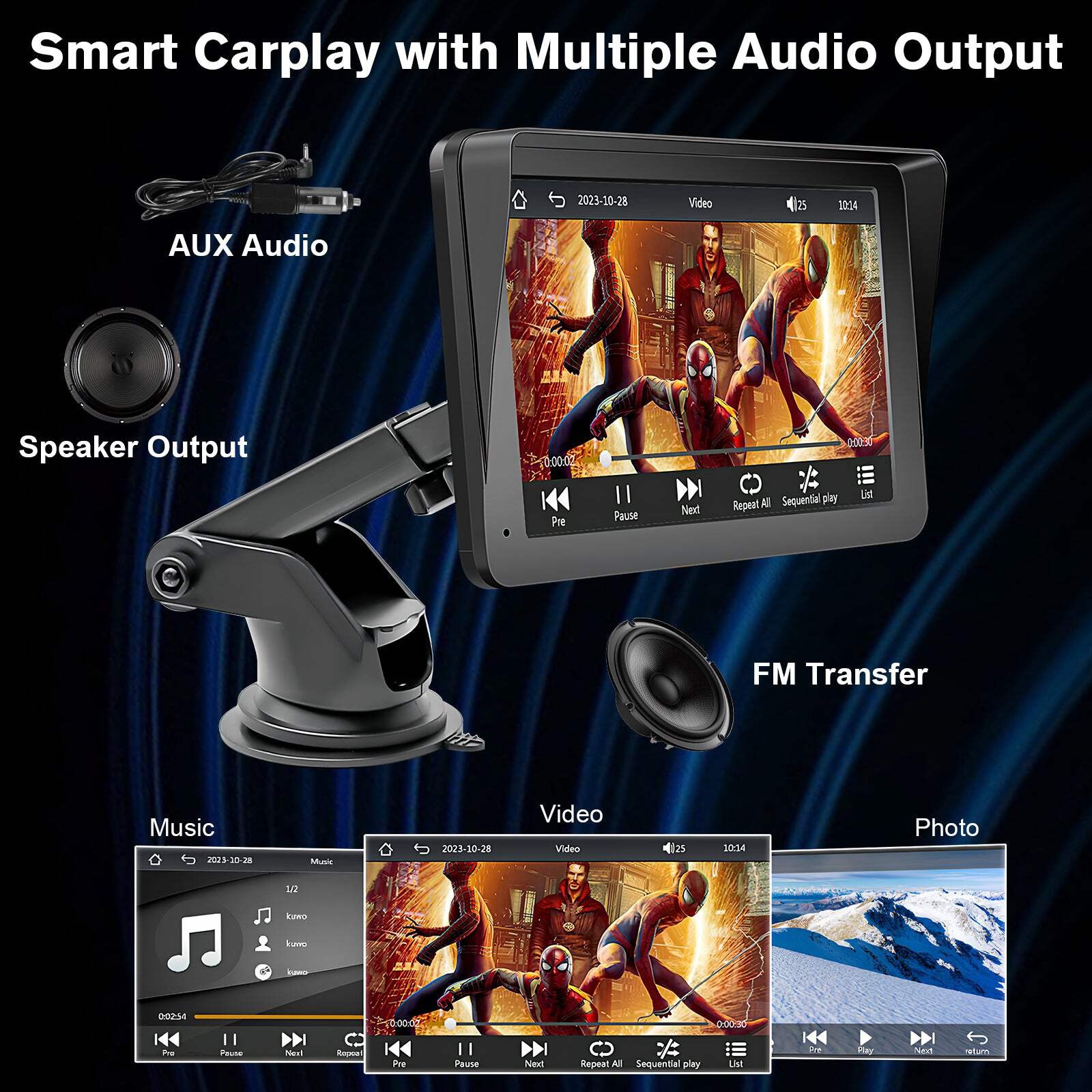 Best Home Gadgets - 7" Wireless CarPlay Android Apple Auto Touch Screen Bluetooth FM Auto - Miniatura 7