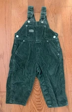 Vintage 2T Oshkosh Overalls Corduroy Pine Green 90s Rare VGUC Pockets Snaps