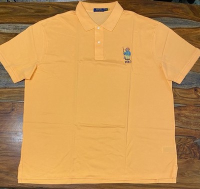 Ralph Lauren Classic Fit Polo Fishing Bear Mesh Shirt Orange Men's