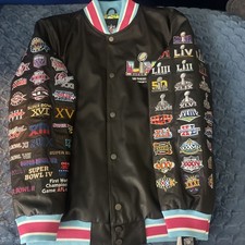 NFL Superbowl LX Black Leather Jacket Size XL Embroidered with Inside Print NEW