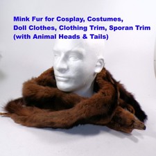 Mink Stole Wrap Scarf Vintage 1950s Whole Pelts Brown Fur Costume Cosplay Crafts