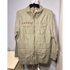 H M Divided Womens Khaki Utility Jacket Studded Pockets Drawstring Waist Size 12