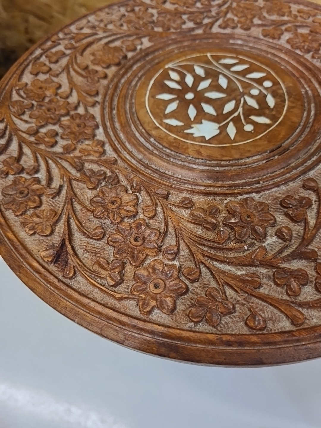 Anglo Indian Small Hardwood Inlaid Folding Table Stool Good Condition — image 5