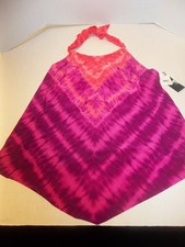 NWT Women's UPF 50 High Neck Angled Tankini Top Aqua Green Pink XL