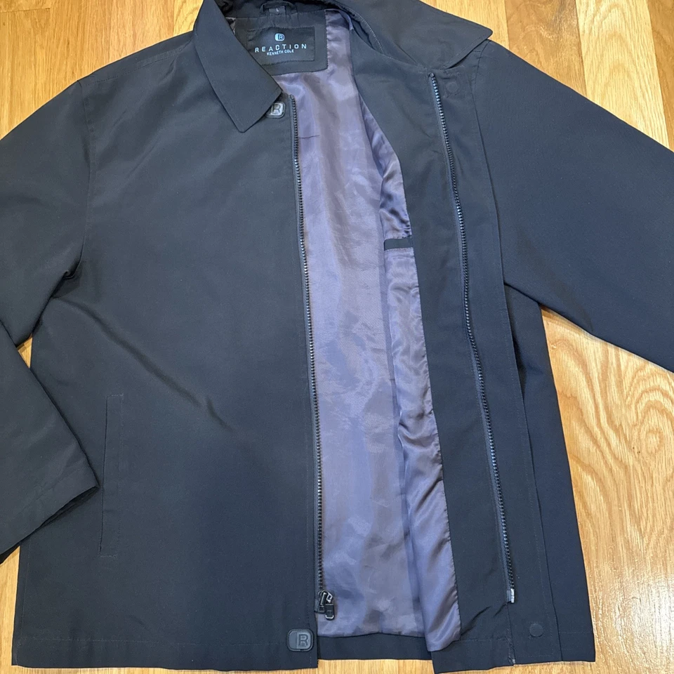 Kenneth Cole Reaction Mens Coat Size L Lightweight Rain Jacket Black Zip Up - Image 3 of 4