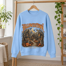 Vintage Halloween Sweatshirt Haunted Town Pum...