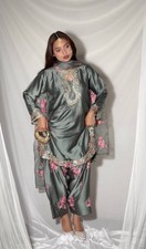 Heavy Japan Satin Grey Top Bottom With Dupatta For Wedding  Reception Wear