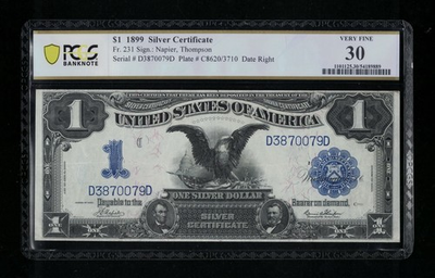 #ad #ad SC 1899 $1 Fr.231 Key Napier Thompson Sig. Black Eagle Silver Cert. PCGS 30 $799.00