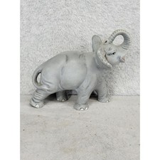 Vintage Gray Ceramic Elephant Figurine Trunk Up Good Luck Safari Wildlife Decor