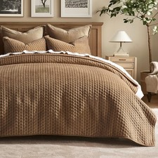 Cross-Stitch Velvet Quilt Set, King Size, Tobacco Brown