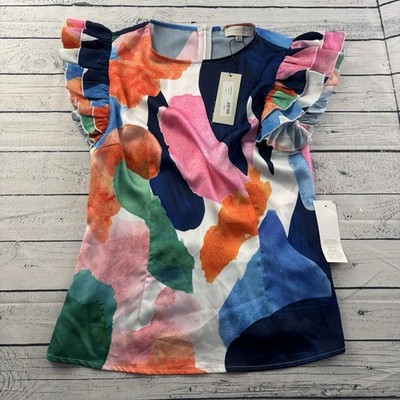 NEW Never Fully Dressed Flutter Sleeve Artist Print Top Women's 4