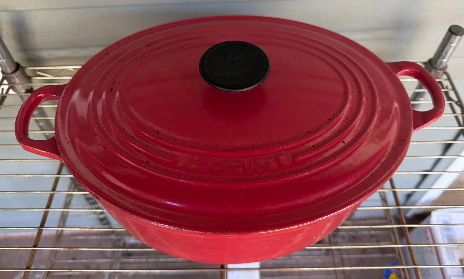 Le Creuset Oval Dutch Oven 29 Cerise Red Enamel Cast Iron 5 Qt *Burnt Bottom