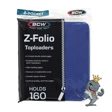 BCW Z-Folio 4 Pocket ZIPPER Toploader Album - Blue HOLDS TOPLOADER FREE SHIP