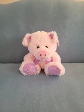 Big Feet Pig Plush 10" Pink w/ Bow & Purple Sparkle Ears Feet 2022 Hugfun Int.