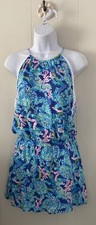 Lilly Pulitzer Gianni Skort Romper Dress Sz XS Corsica Blue Turtle Villa Print