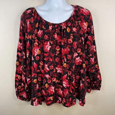 Terra Sky Peasant Top Womens 4X Pullover Romantic Floral Balloon Sleeve Comfy