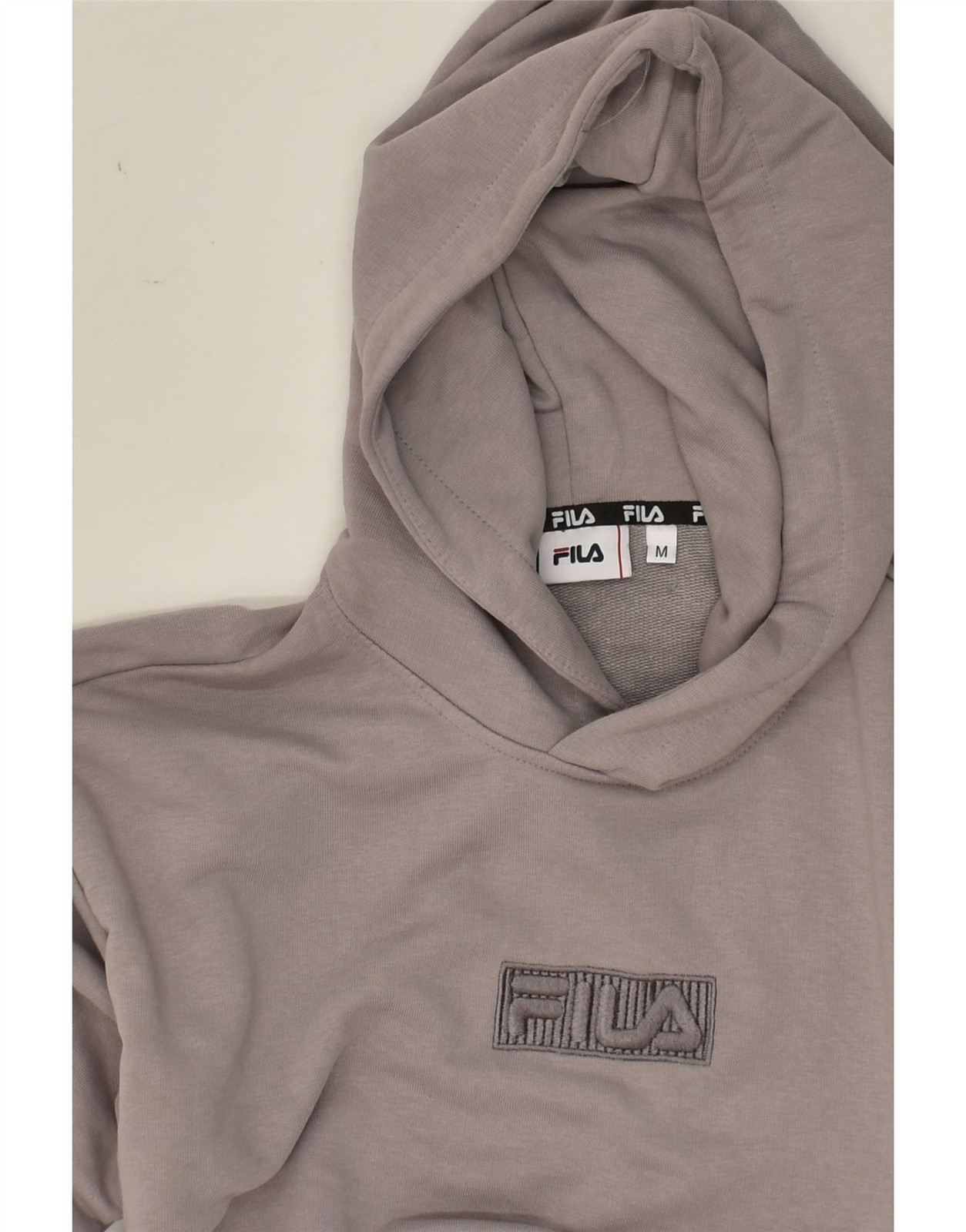 FILA maglione donna felpa con cappuccio grafica vestibilità ampia UK 14 grigio medio cotone AB06