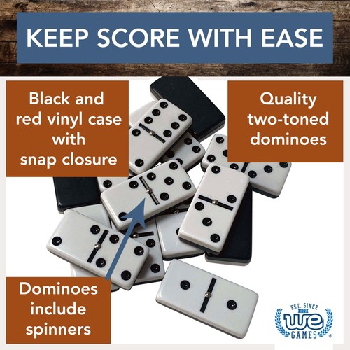 WE Games Double bicolore noir et blanc 6 dominos avec toupies - Taille club - Photo 9/11