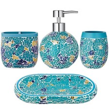 Handmade Blue Mosaic Glass Bathroom Accessory Sets 4PCS Bathroom Accessories ...