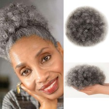 Ombre Grey Afro Puff Drawstring Ponytail Natural Kinky Curly Ponytail Hair Ex...