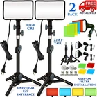 2 PACK STUDIO LED VIDEO LIGHT KIT TRIPOD STAND SOFTBOX DIFFUSERS 4 COLOR FILTERS